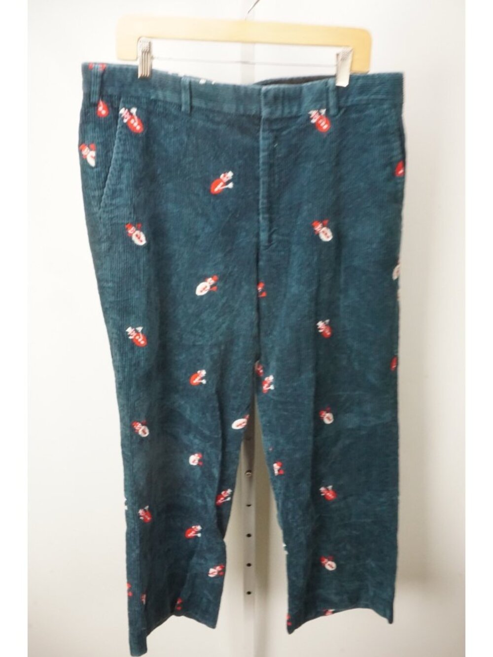 Orvis Blue White Red Snowman Corduroy Cotton Mens Pants Sz 36x28 USA - Picture 1 of 5